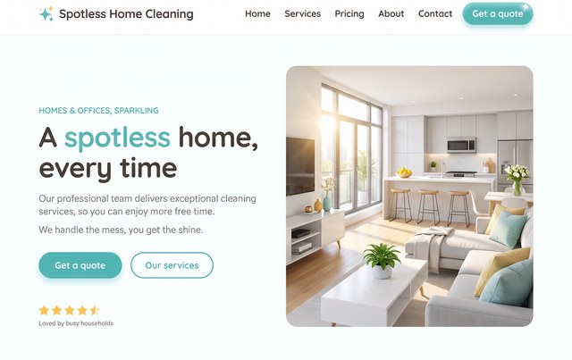 Spotless Home Cleaning website, built by The Start-Up Academy
