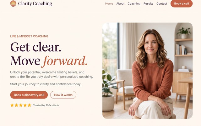 Clarity Coaching website, built by The Start-Up Academy