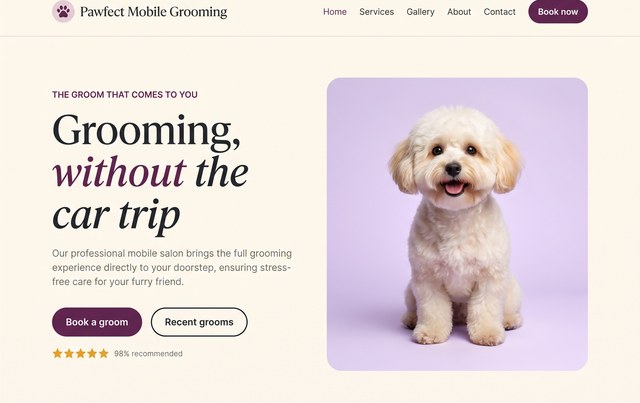 Pawfect Mobile Grooming website, built by The Start-Up Academy