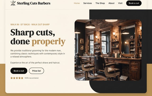 Sterling Cuts Barbers website, built by The Start-Up Academy